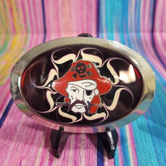 Pirate on Red Epoxy Belt Buckle - Picture 3 of 6